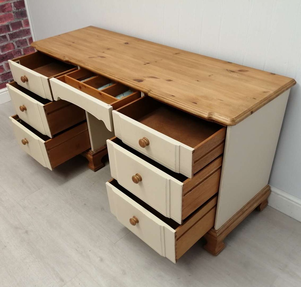 Cream Seven Drawer Pine Desk