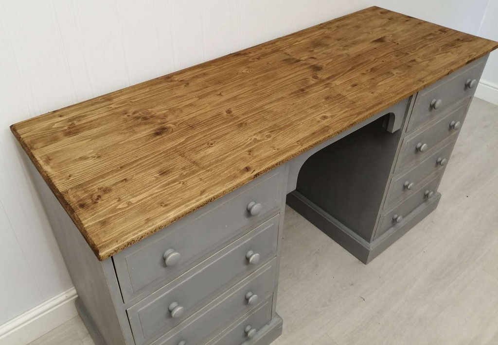 Pine ‘Anthracite’ Eight Drawer Desk.
