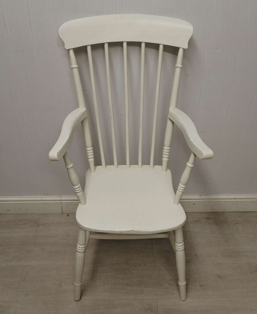 White Distressed High Back Grandfathers Chair