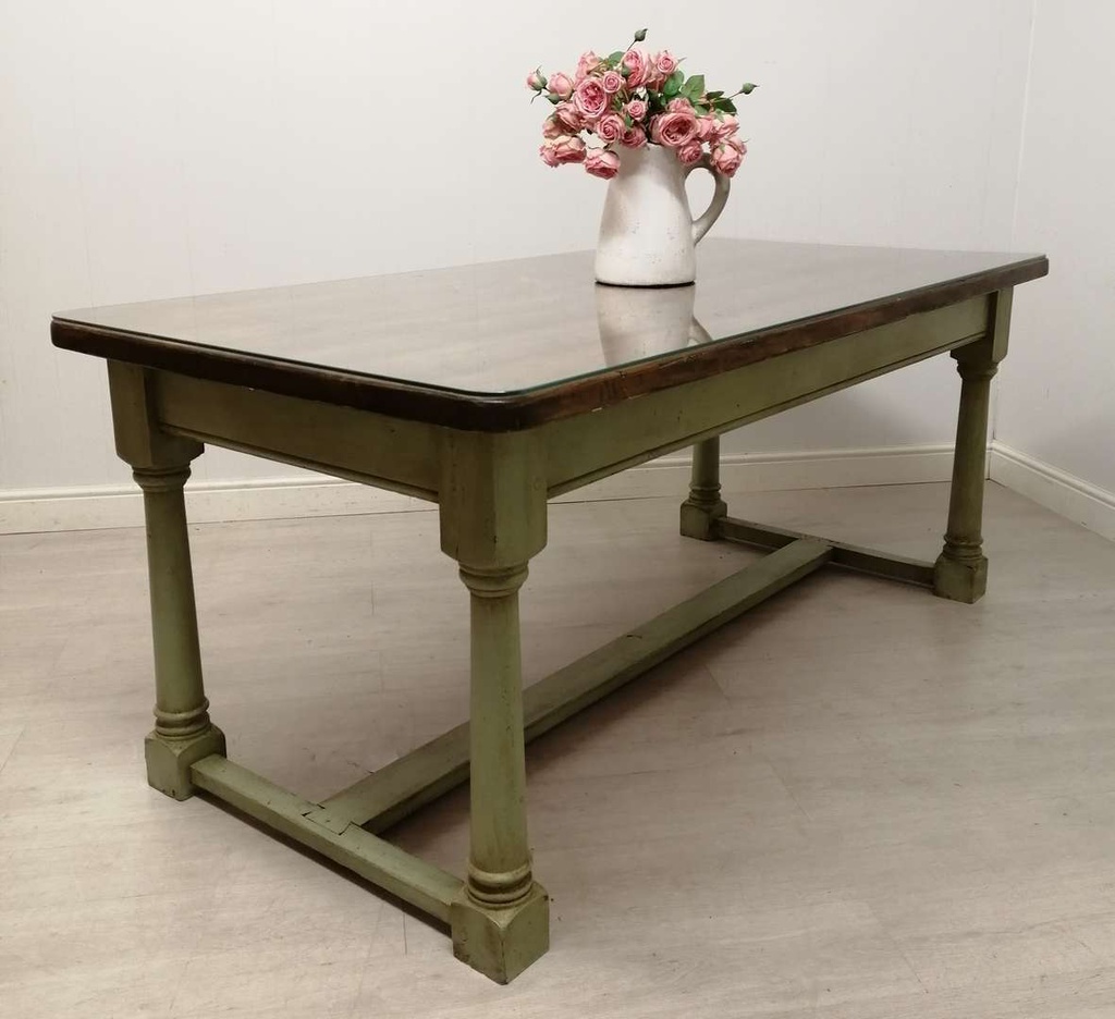 6ft Pine Dining Table with Glass Top
