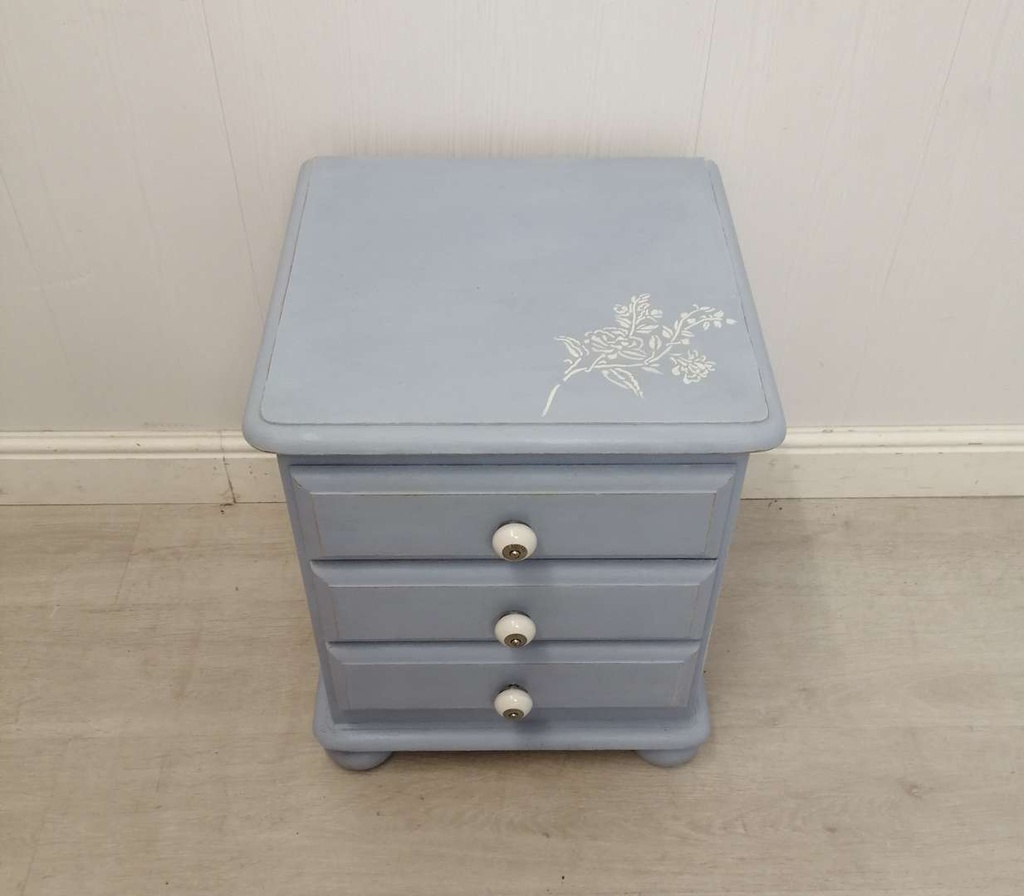 Pine Blue Three Drawer Bedside Chest