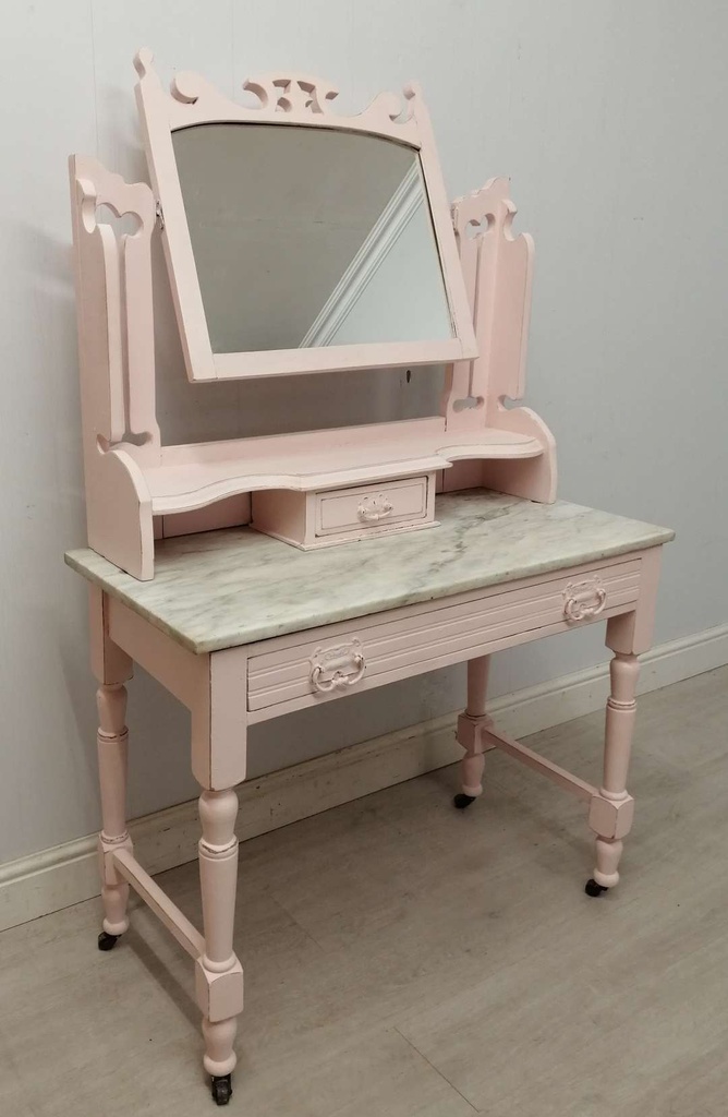 Pink Dressing Table with Mirror &amp; Marble Top