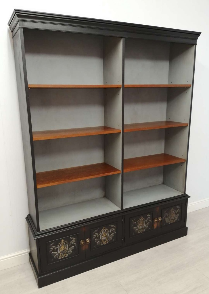 Large Black Bookcase with Cupboards