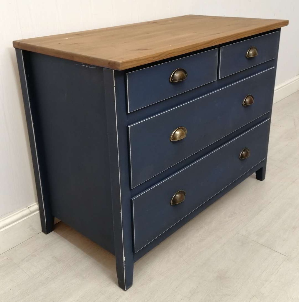 Pine ‘Ink Blue’ Four Drawer Chest