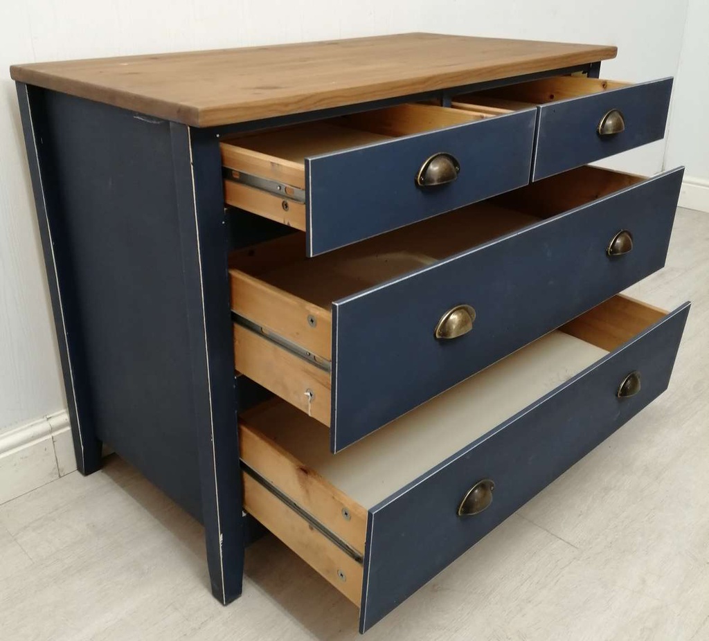 Pine ‘Ink Blue’ Four Drawer Chest