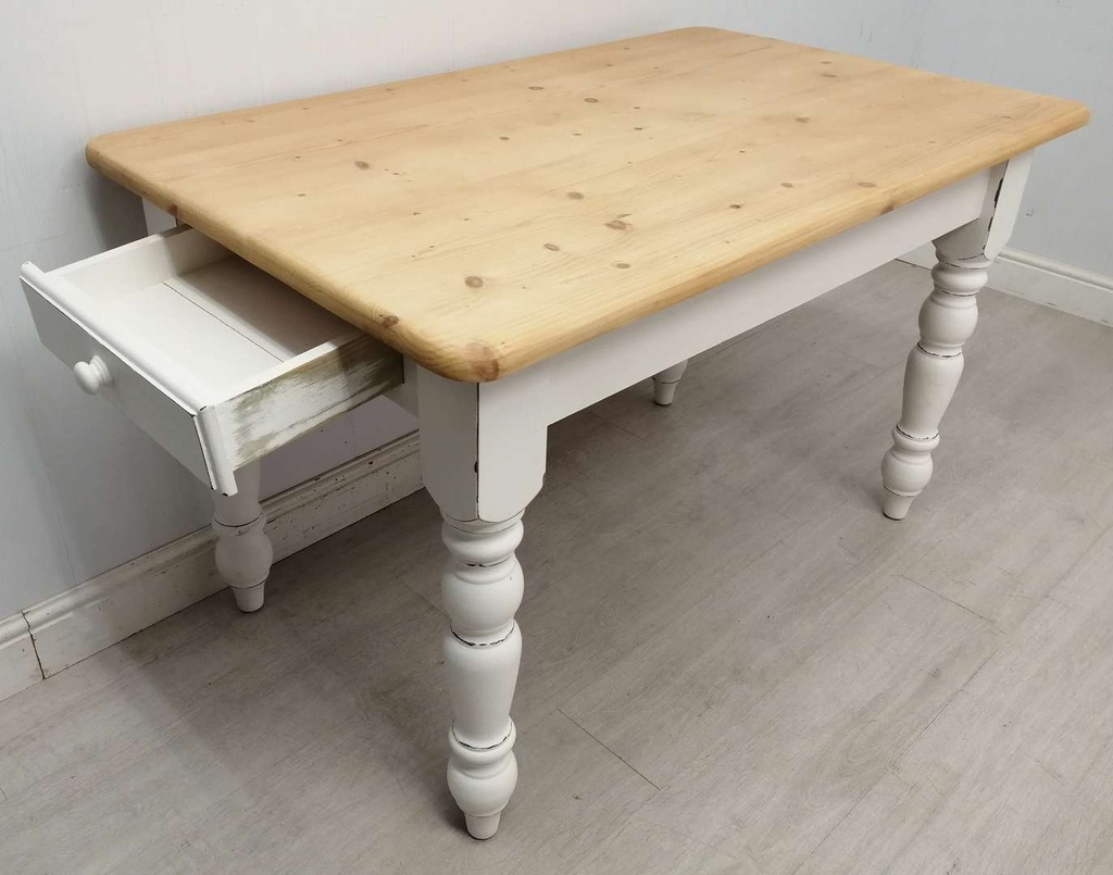 4ft Pine ‘Chalk White’ Dining Table with Drawer