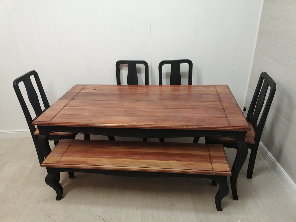 lovely french style  DINING TABLE, four CHAIRS &amp; BENCH SET