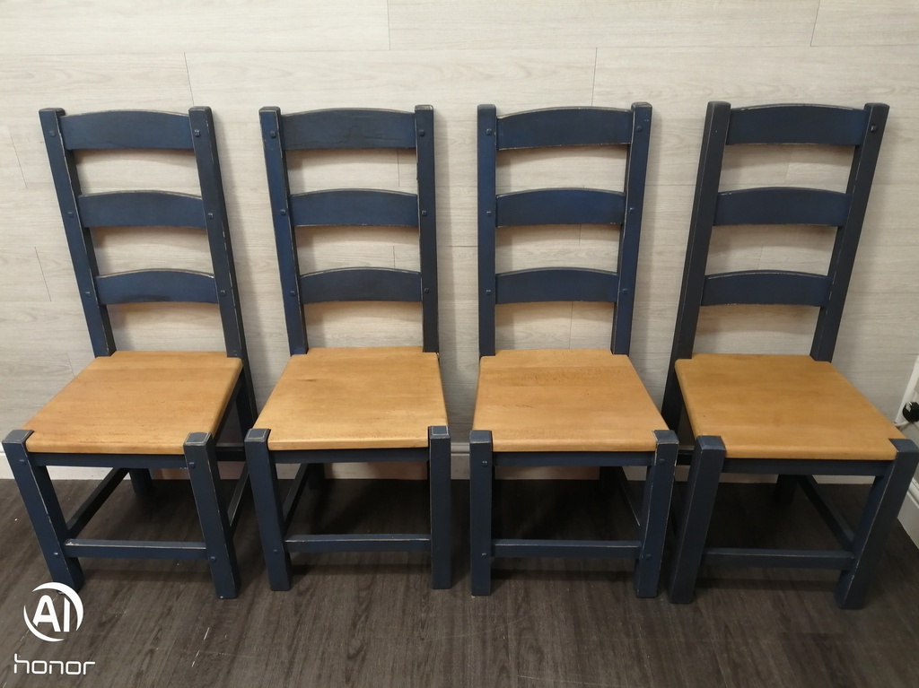 4 X ‘ink blue’ LADDER BACK CHAIRS