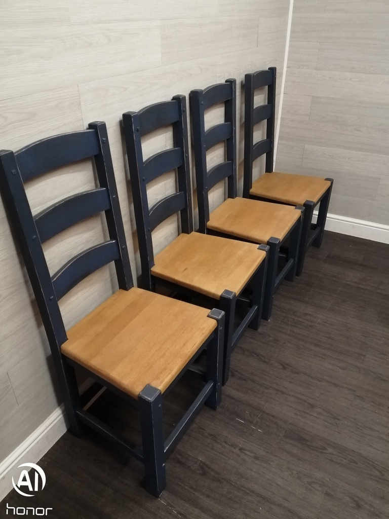 4 X ‘ink blue’ LADDER BACK CHAIRS