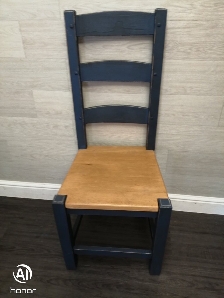 4 X ‘ink blue’ LADDER BACK CHAIRS