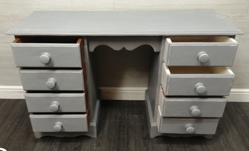 solid PINE ‘Grey' eight DRAWER DESK / DRESSING TABLE