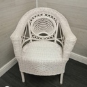 lovely cushioned white wicker armchair