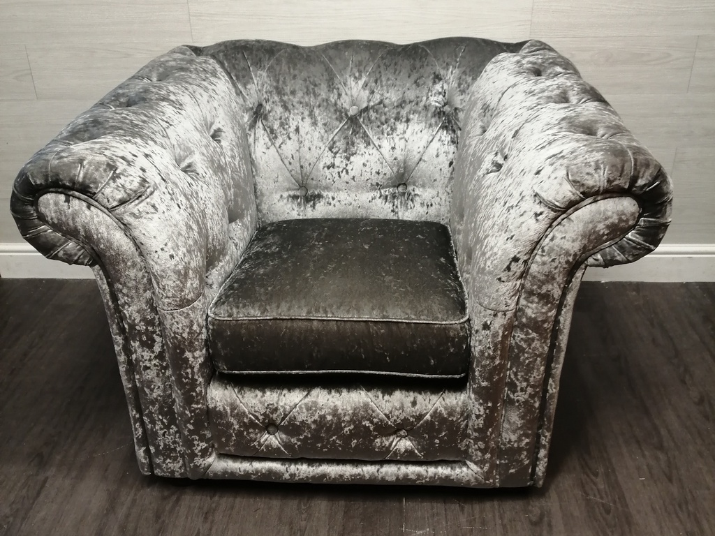 Grey Button Back crush velvet Chesterfield Style armchair