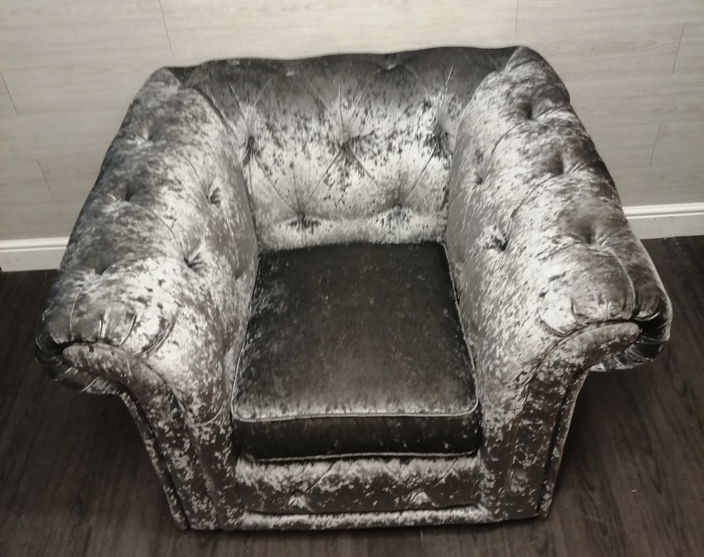 Grey Button Back crush velvet Chesterfield Style armchair