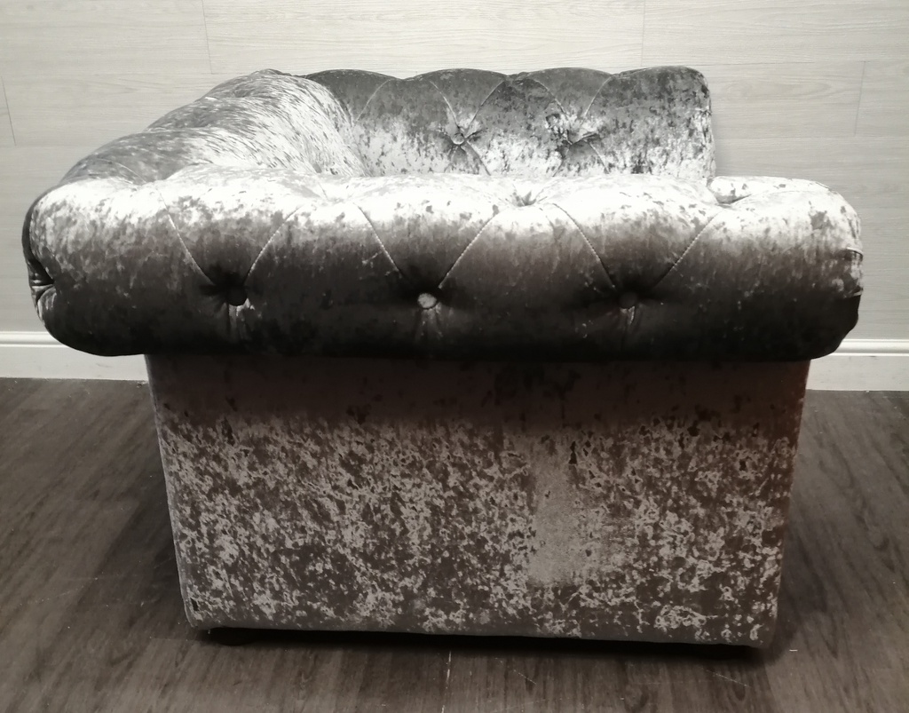 Grey Button Back crush velvet Chesterfield Style armchair