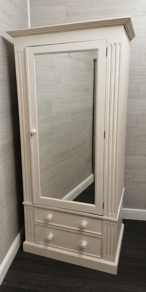 single door shabby chic white wardrobe with mirror