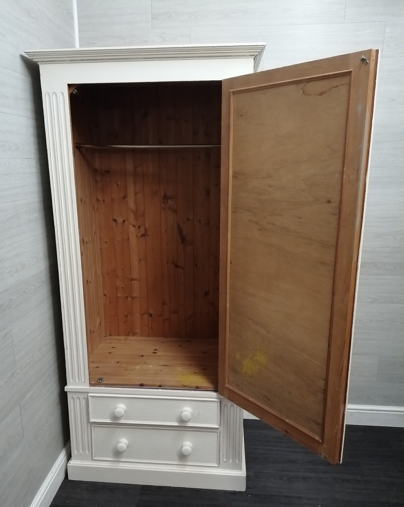 single door shabby chic white wardrobe with mirror