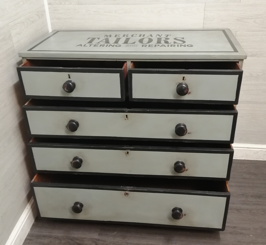 stunning VICTORIAN MAHOGANY painted five drawer chest