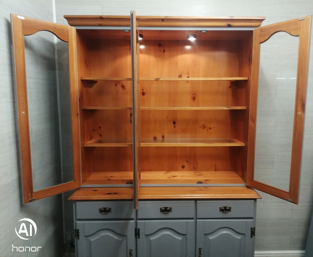 grey painted Pine Part Glazed Dresser