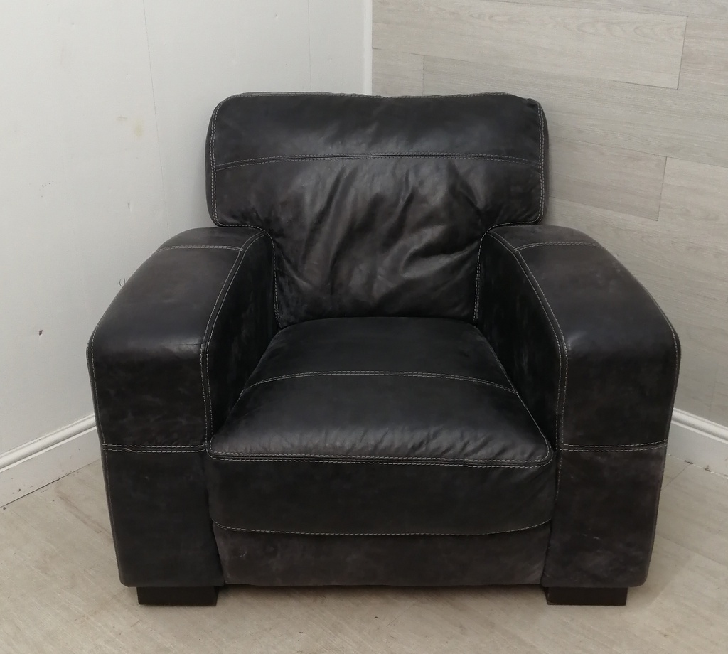 great DISTRESSED GREY LEATHER armchair