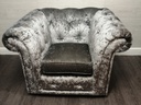 Grey Button Back crushed velvet Chesterfield Style armchair