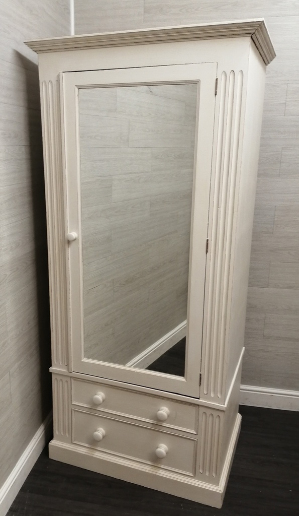 single door shabby chic white wardrobe with mirror