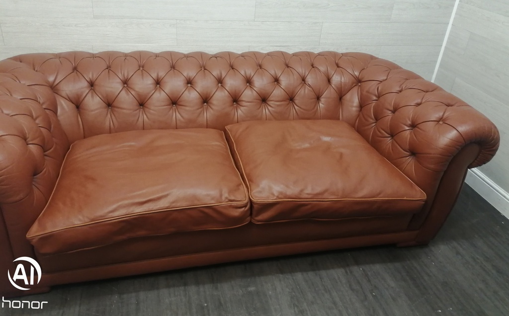 Large tan Leather Button Back Chesterfield Sofa