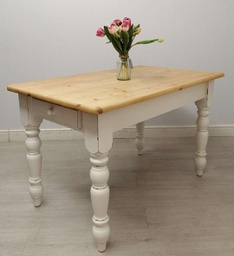 [HF9936] 4ft Pine ‘Chalk White’ Dining Table with Drawer