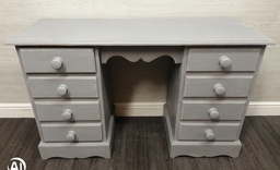 [HF15919] solid PINE ‘Grey' eight DRAWER DESK / DRESSING TABLE