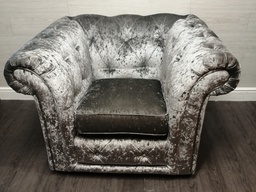 [HF15981] Grey Button Back crushed velvet Chesterfield Style armchair