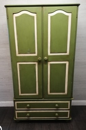 [HF16795] Stunning green paint solid pine wardrobe